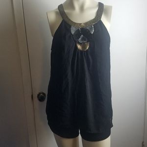 Dark Brown Sleeveless Pullover Sheer over solid